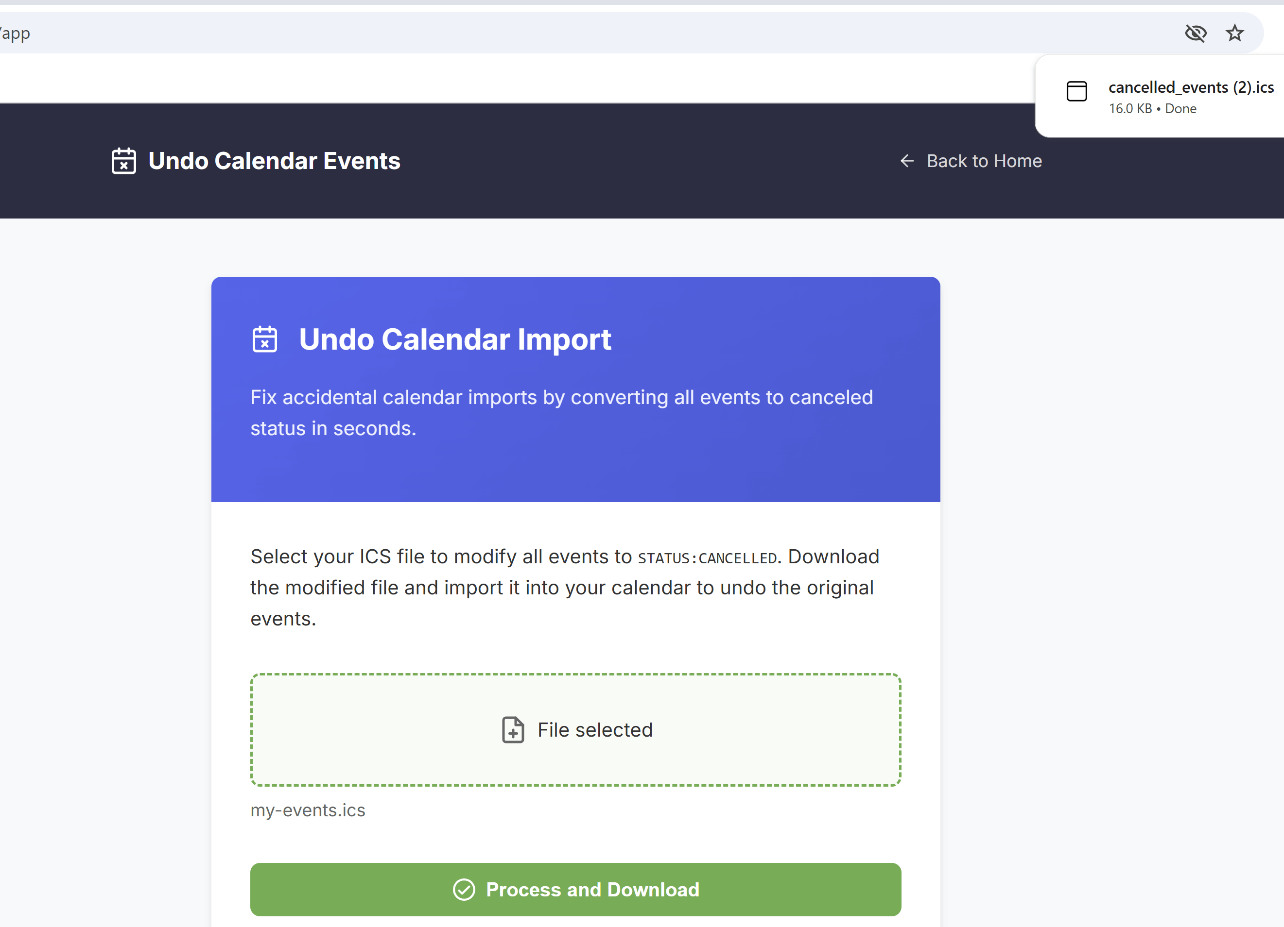 Import modified ICS file